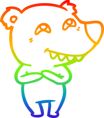 Bir insan tarafından çizilmiş dişleri gösteren çizgi film ayısının çizimi.