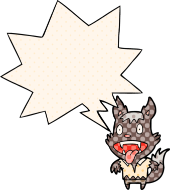 Bir insan tarafından çizilmiş çizgi roman tarzı konuşma balonu olan cadılar bayramı kurtadamı çizgi filmi.