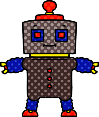 Bir insan tarafından çizilmiş çizgi roman tarzı tuhaf bir robot.
