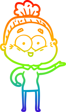 Gökkuşağı gradyan çizgi çizimi Bir insan tarafından çizilmiş mutlu yaşlı kadın