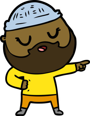 Bir insan tarafından çizilmiş sakallı bir çizgi film adamı.