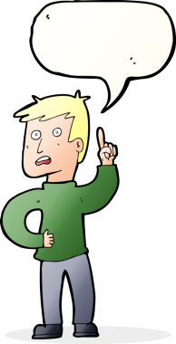 Bir insan tarafından çizilmiş konuşma baloncuğu fikri olan çizgi film çocuğu.