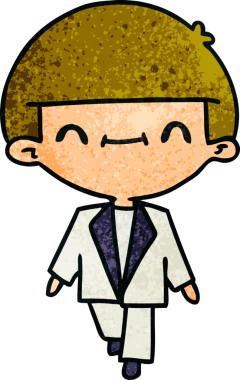 Bir insan tarafından çizilmiş takım elbiseli sevimli kawaii çocuk çizimi.