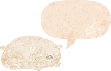 bir insan tarafından çizilmiş grunge sıkıntılı retro desenli konuşma baloncuğu ile çizgi film kutup ayısı