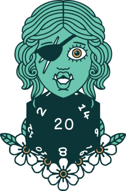 Retro Dövme Biçimi Bir insan tarafından çizilmiş 20 zarlı yarı ork