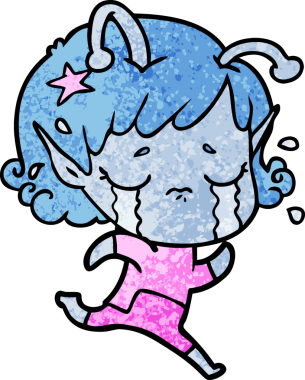 Bir insan tarafından çizilmiş ağlayan uzaylı kız çizgi filmi.