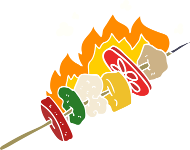 Bir insan tarafından çizilmiş düz renkli karikatür kebap çubukları