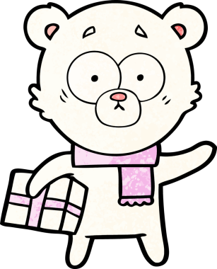 Kutup ayısı Noel hediyesi olarak bir insan tarafından çizilmiş karikatür.