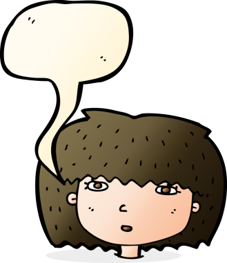 Bir insan tarafından çizilmiş konuşma baloncuğu olan bir kadın yüzü.