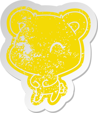 Sıkıntılı eski çizgi film çıkartması Kawaii bir insan tarafından çizilmiş sevimli oyuncak ayı.