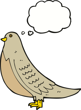 Bir insan tarafından çizilmiş düşünce baloncuklu sıradan bir kuş.