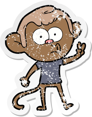 Bir insan tarafından çizilmiş karikatür kornalı maymunun sıkıntılı çıkartması.