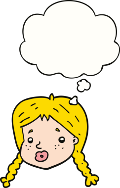 Çizgi filmdeki kızlar, bir insan tarafından çizilmiş düşünce balonuyla karşı karşıya.