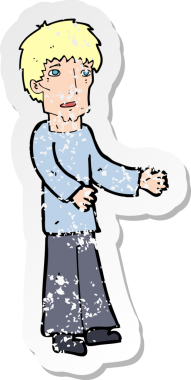 Bir insan tarafından çizilmiş bir çizgi film karakterinin gerilimli çıkartması.