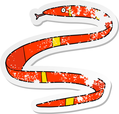 Bir insan tarafından çizilmiş karikatür deniz yılanı etiketi.