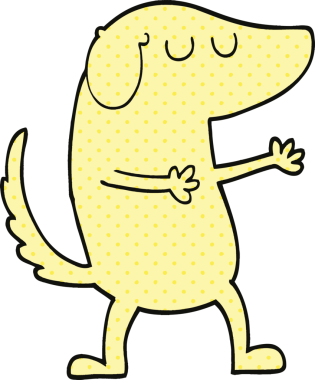 Bir insan tarafından çizilmiş çizgi roman tarzı mutlu bir köpek.