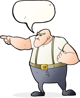 Bir insan tarafından çizilmiş konuşma baloncuğuyla işaret eden kızgın sert adam.