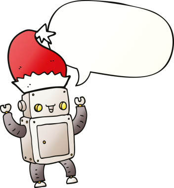 Bir insan tarafından çizilmiş, konuşma baloncuklu çizgi roman robotu.