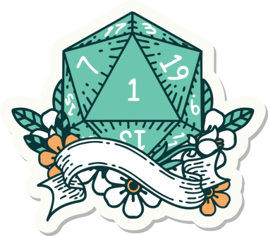 Bir insan tarafından çizilmiş doğal bir d20 zar etiketi.