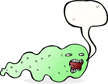 Bir insan tarafından çizilmiş konuşma balonlu çizgi film hayaleti.