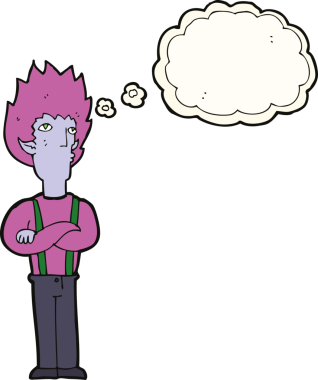 Bir insan tarafından çizilmiş düşünce balonlu vampir adam.