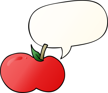 bir insan tarafından çizilmiş yumuşak eğimli konuşma baloncuklu çizgi film elması