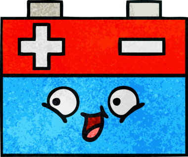 Bir insan tarafından çizilmiş bir araba aküsünün retro grunge desen karikatürü