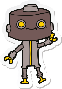 Bir insan tarafından çizilmiş robot karikatür çıkartması.