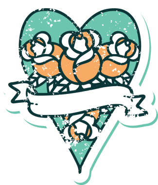 Bir insanın çizdiği çiçekli kalp ve pankartın sembolik dövmeli resmi.