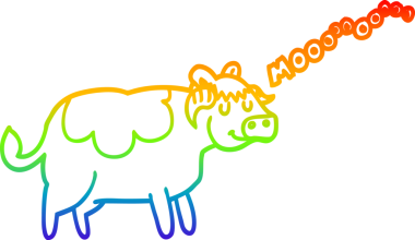 gökkuşağı gradyan çizgi çizimi bir insan tarafından çizilmiş bir inek