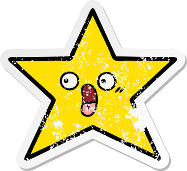 Bir insan tarafından çizilmiş tatlı bir çizgi film yıldızının sıkıntılı çıkartması.