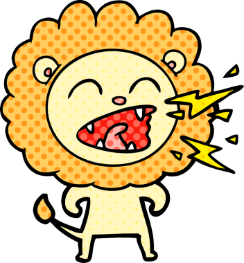 Bir insan tarafından çizilmiş kükreyen aslan çizgi filmi.