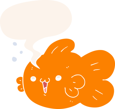 bir insan tarafından çizilmiş, konuşma baloncuklu çizgi film balığı.