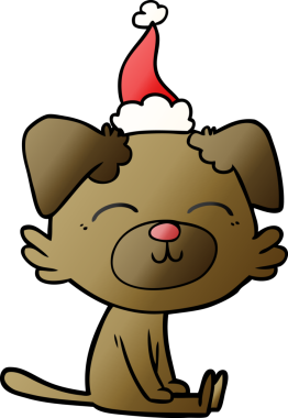 Bir insan tarafından çizilmiş Noel Baba şapkası takan bir köpeğin gradyan çizimi.