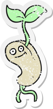 Bir insan tarafından çizilmiş filizlenen bir çizgi filmin gerilemiş etiketi.