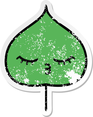 Sevimli bir çizgi film karakterinin sıkıntılı çıkartması. Bir insan tarafından çizilmiş ifade yaprağı.