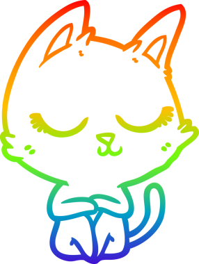 Gökkuşağı gradyan çizgisi bir insan tarafından çizilmiş sakin bir çizgi kedi çizimi