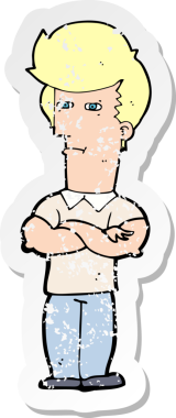 Bir insan tarafından çekilen kolları katlanmış bir çizgi film karakterinin gerilimli çıkartması.