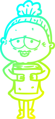 Bir insan tarafından çizilmiş, mutlu, yaşlı bir kadının çizdiği soğuk çizgi.