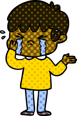 Bir insan tarafından çizilmiş ağlayan çizgi film çocuğu.