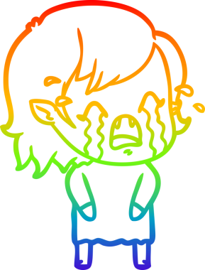 Gökkuşağı gradyan çizimi bir insan tarafından çizilmiş ağlayan vampir kız çizgi