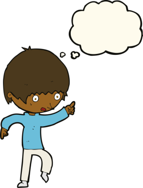 Çizgi film endişeli çocuk bir insan tarafından çizilmiş düşünce balonuyla işaret ediyor.