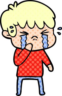 Bir insan tarafından çizilmiş ağlayan çizgi film çocuğu.