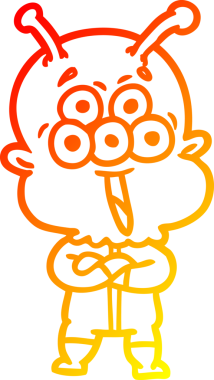 Bir insan tarafından çizilmiş mutlu çizgi film uzaylısının sıcak çizgi çizimi