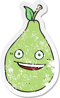 Bir insan tarafından çizilmiş karikatür armutunun gerilimli retro yapıştırması