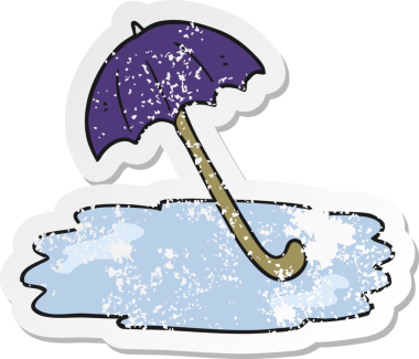 Bir insan tarafından çizilmiş ıslak şemsiyeli karikatür çıkartması.