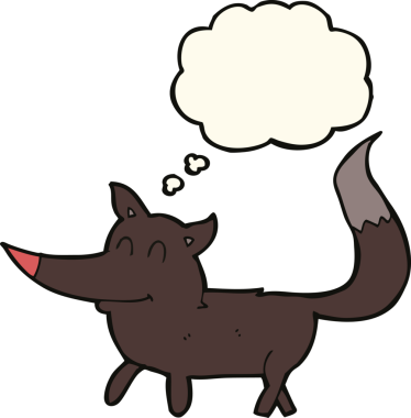 Bir insan tarafından çizilmiş düşünce balonu olan küçük bir kurt.