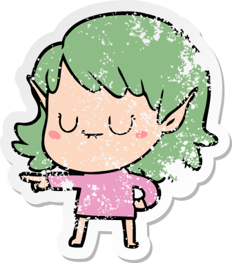 Bir insan tarafından çizilmiş mutlu bir elf kızının sıkıntılı çıkartması.