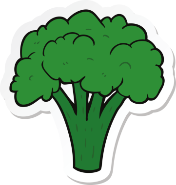 Bir insan tarafından çizilmiş karikatür brokolisinin çıkartması.