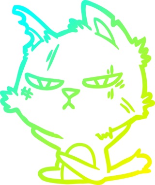 Bir insan tarafından çizilmiş sert bir çizgi film kedisinin soğuk gradyan çizimi